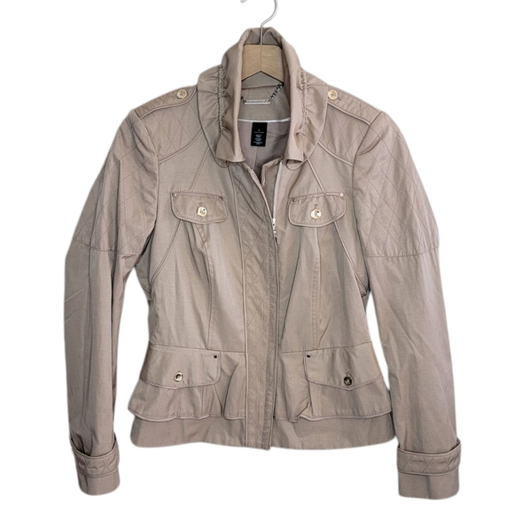 WHBM | Tan Fitted Utility Cargo Jacket Tiered Peplum Hem Size 4 - Picture 1 of 7